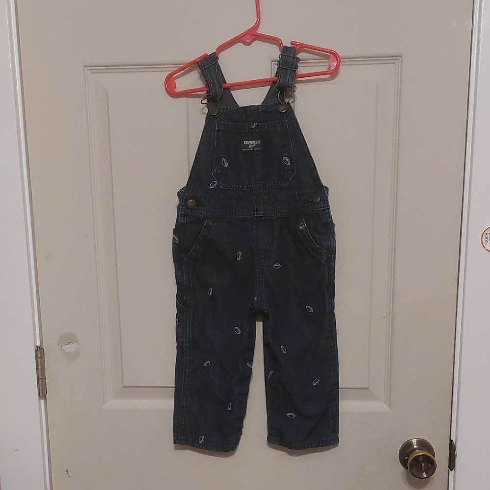OshKosh B'Gosh Embroidered Football Carpenter Style Denim Bib Overalls Size 24M